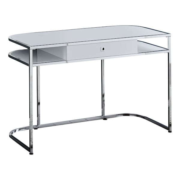 Computer Desk, Home Office, Laptop, Storage Drawers, 48"L, Work, Metal, Laminate, White, Chrome
